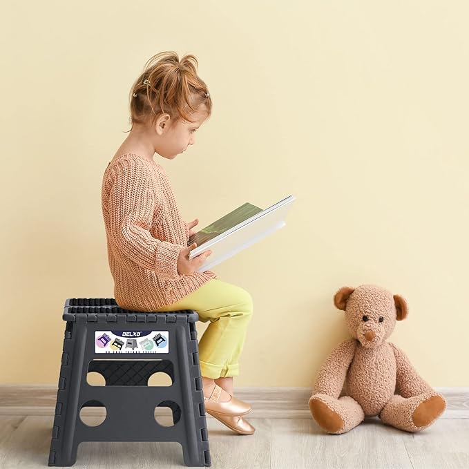 Delxo Folding Step Stool 13 inch Height Heavy Duty Foldable Step Stools for Adults and Kids,Kitchen Small Collapsible Fold Up Stepping Stool 1 Pack in Grey Dotted Texture - LeafyLoom