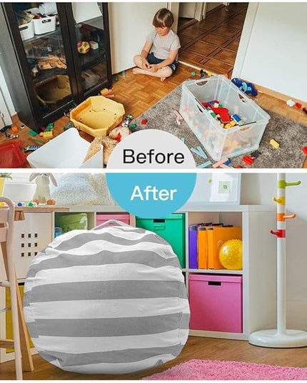 27Inch Stuffed Animal Storage Bean Bag Chairs for Kids Room, Stuff and Sit Storage Bean Bag Cover for Organizing Boys and Girls Plush Toy for Kids—Gray - LeafyLoom