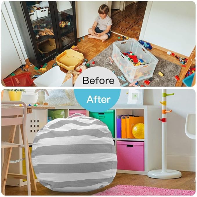 27Inch Stuffed Animal Storage Bean Bag Chairs for Kids Room, Stuff and Sit Storage Bean Bag Cover for Organizing Boys and Girls Plush Toy for Kids—Gray - LeafyLoom