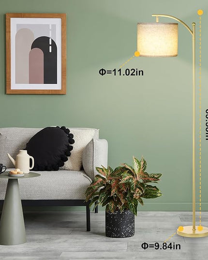 Floor Lamp for Living Room, Dimmable Standing Lamp Tall with Linen Shade Modern Floor Lamps Foot-step Switch Reading Lamp for Living Room Bedroom Office Dining Room, 9W Bulb Included (Gold) - LeafyLoom
