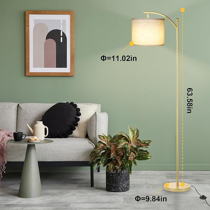 Floor Lamp for Living Room, Dimmable Standing Lamp Tall with Linen Shade Modern Floor Lamps Foot-step Switch Reading Lamp for Living Room Bedroom Office Dining Room, 9W Bulb Included (Gold) - LeafyLoom