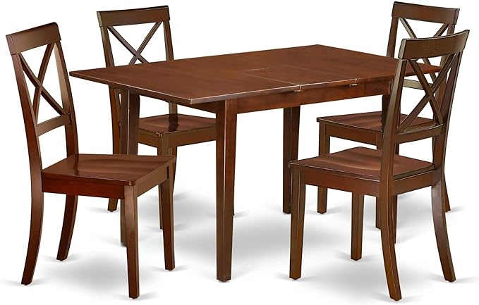 East West Furniture NOBO5-MAH-W 5 Piece Dining Set for 4 Includes a Rectangle Kitchen Table with Butterfly Leaf and 4 Dinette Chairs, 32x54 Inch - LeafyLoom