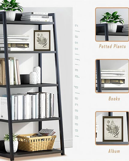IOTXY 3 Tier Open Bookshelf - Steel and Wood Display Stand, 50CM Width Floor-Standing Bookcase, Black - LeafyLoom