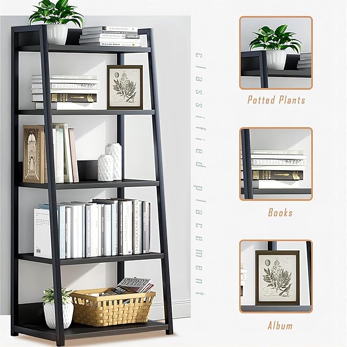 IOTXY 3 Tier Open Bookshelf - Steel and Wood Display Stand, 50CM Width Floor-Standing Bookcase, Black - LeafyLoom