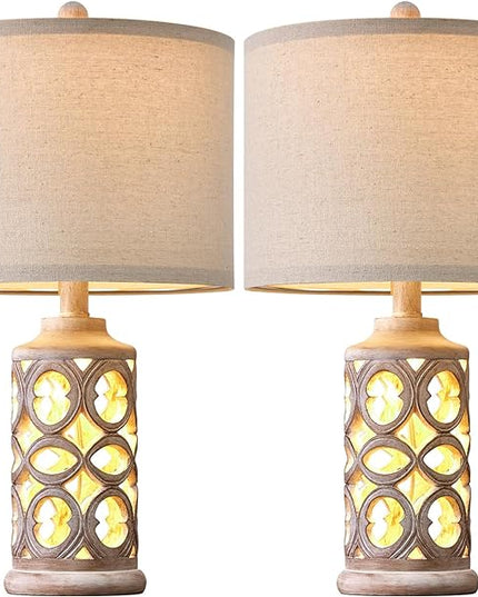 OYEARS Table Lamp Set of 2 for Living Room Bedroom 20.25'' Country Retro Lamp Vintage Nightlight Lamp for Farmhouse Home Office - LeafyLoom