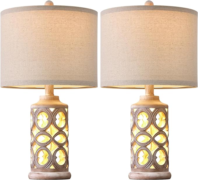 OYEARS Table Lamp Set of 2 for Living Room Bedroom 20.25'' Country Retro Lamp Vintage Nightlight Lamp for Farmhouse Home Office - LeafyLoom