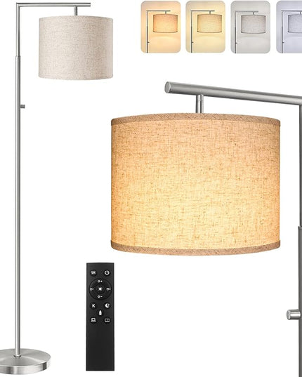 Dimmable Floor Lamp, 4-Color Temperature Modern Standing Lamp with Remote Control & Beige Shade, Tall Pole Floor Lamp for Living Room, Bedroom, Study Room, Office (LED Bulb Included) -Silver - LeafyLoom