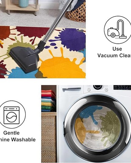 Art Bedroom Rug, 4'x6' Machine Washable Kids Rug for Playroom, Paint Splash Rainbow Area Rug for Classroom, Soft Colorful Living Room Rug Throw Play Mat for Nursery Office Preschool - LeafyLoom