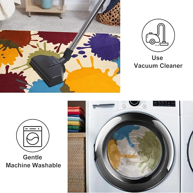 Art Bedroom Rug, 4'x6' Machine Washable Kids Rug for Playroom, Paint Splash Rainbow Area Rug for Classroom, Soft Colorful Living Room Rug Throw Play Mat for Nursery Office Preschool - LeafyLoom