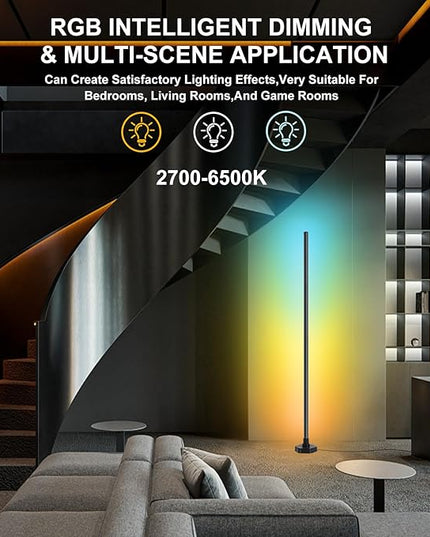 Smart Corner Floor Lamp,RGB LED Corner Lamp Compatible with Alexa & App,Remote Control,16 Million DIY Colors, Music Sync, Timer Setting for Living Rooms, Bedrooms and Gaming Rooms(2 Pack) - LeafyLoom