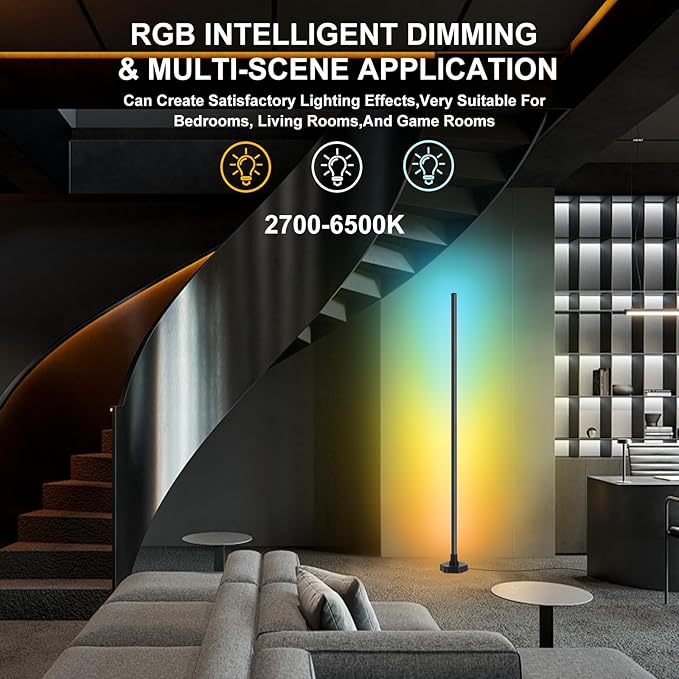 Smart Corner Floor Lamp,RGB LED Corner Lamp Compatible with Alexa & App,Remote Control,16 Million DIY Colors, Music Sync, Timer Setting for Living Rooms, Bedrooms and Gaming Rooms(2 Pack) - LeafyLoom