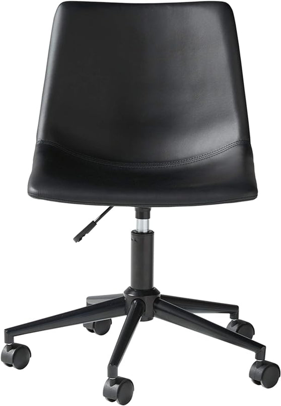 Signature Design by Ashley Faux Leather Adjustable Swivel Bucket Seat Home Office Desk Chair, Black - LeafyLoom