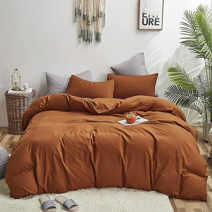 Pumpkin Color Comforter Sets Solid Cinnamon Color Bedding Set Cal King 3 PCs Pumpkin Comforter Sets for Women Girls Breathable Soft Bedroom Collection Solid Rust Color Adults Pumpkin Bedding - LeafyLoom