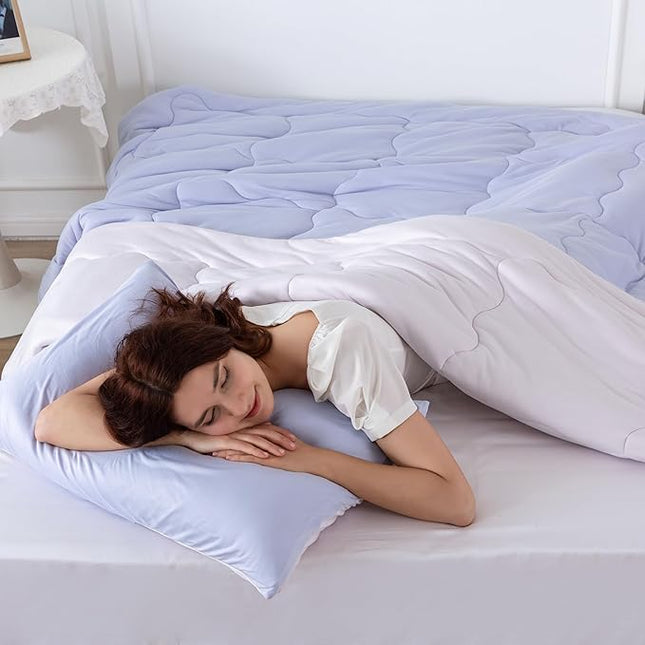 COTTEBED Reversible Ultra-Soft Purple and Light Pink King Size Bed Comforter Set, Jersey Knit T-Shirt Feel Cute Comy Bedding Down Blanket Quilt & Pillowcase Lightweight All Season California Cal King - LeafyLoom