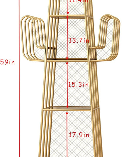 DOORXIF 4-Tier Gold Bookshelf Freestanding, Cactus Bookcase 4 Cube Storage Organizer Closet Corner Metal Display Cabinet, Corner Bookshelf for Small Spaces, Gold Bookcase for Bedroom Office - LeafyLoom