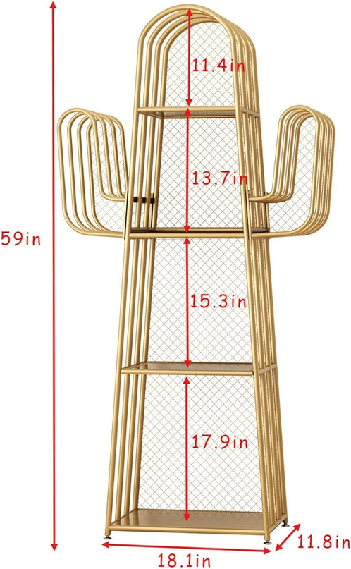 DOORXIF 4-Tier Gold Bookshelf Freestanding, Cactus Bookcase 4 Cube Storage Organizer Closet Corner Metal Display Cabinet, Corner Bookshelf for Small Spaces, Gold Bookcase for Bedroom Office - LeafyLoom