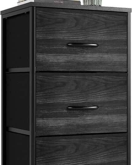 Nicehill Nightstand, Dresser with 3 Drawers, Bedside Table Chest of Drawers, Small Dresser for Bedroom, Kids' Room, Closet, Kids Dresser with Wooden Top Steel Frame, Modern, Black Wood Grain - LeafyLoom