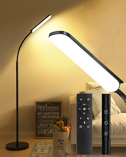 Brightown LED Floor Lamp - 18W Bright Lamp with Remote & Touch Control - 4 Color Temperatures with Memory & Timer, Adjustable Gooseneck for Reading - Ideal for Living Room, Bedroom, Office - LeafyLoom