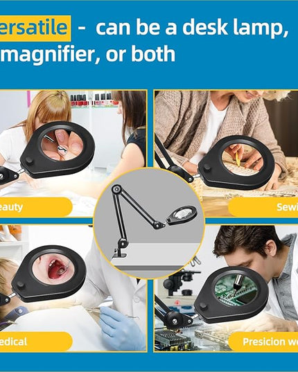 Magnifying Lamp, 10X Illuminated Magnifier Lamp with Internal Spring Swing Arm and Desk Edge Clamp - LeafyLoom