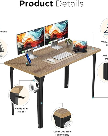 Home Office Computer Desk 47.2x23.6 inch gaming Desk, Modern and Minimalist home office desk, Home Office Desks, Study Desk, Craft table Black Metal Designed Frame, Natural Board color. - LeafyLoom