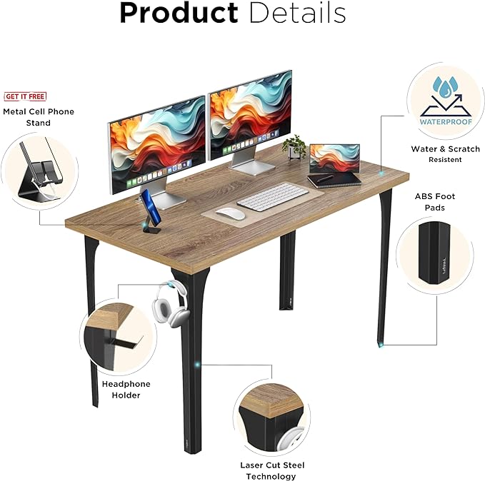 Home Office Computer Desk 47.2x23.6 inch gaming Desk, Modern and Minimalist home office desk, Home Office Desks, Study Desk, Craft table Black Metal Designed Frame, Natural Board color. - LeafyLoom