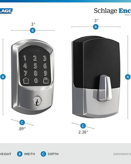 Schlage Encode Smart WiFi Deadbolt Lock for Front Door - Keyless Entry with App or Touchscreen - Works with Alexa, Apple HomeKit, Hey Google, & Airbnb - Create Codes for Guests - Bright Chrome Silver SchlageLockCompany