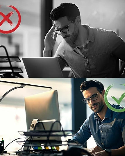 Double Head LED desk lamp for Office Home,Desk Lamp with Fixture for Eye Protection，Clip on Light with Long Flexible Gooseneck,6 Color Modes, 9 Lighting Modes Dimmabl，Auto Setting，2 mode timer - LeafyLoom