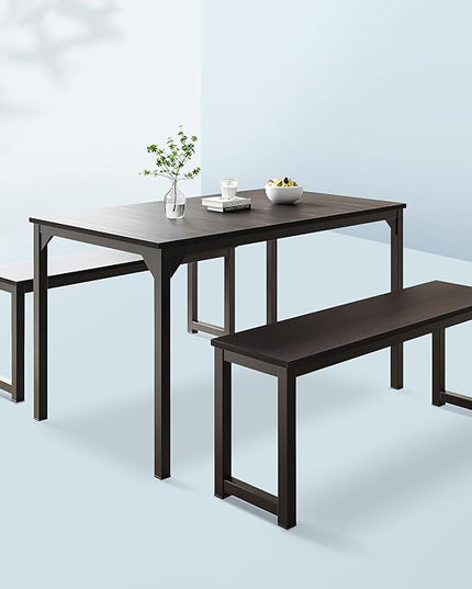 Allewie Modern 3-Piece Dining Table Set for 4, Sturdy Metal Frame Structure, Space-Saving for Kitchen/Dining Room/Living Room/Studio, Black/Black - LeafyLoom