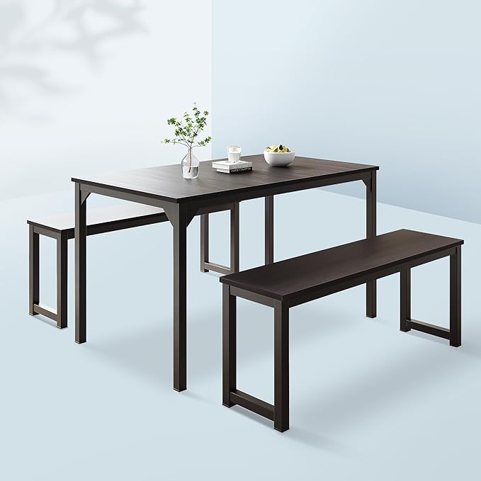 Allewie Modern 3-Piece Dining Table Set for 4, Sturdy Metal Frame Structure, Space-Saving for Kitchen/Dining Room/Living Room/Studio, Black/Black - LeafyLoom