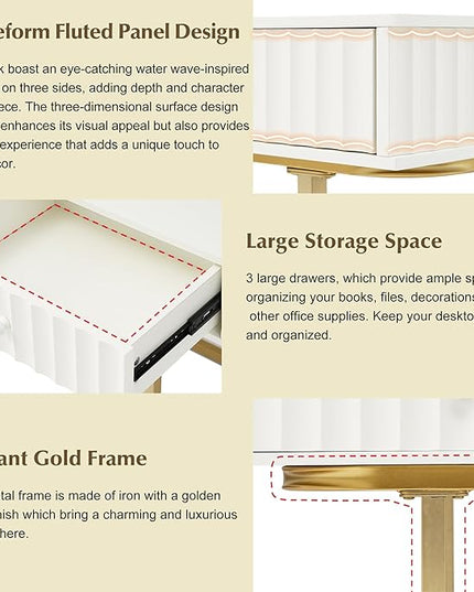 NicBex Laik-DW-00001-DX Desks, 48.26" W x 23.62" D x 30.7" H, Gold+White - LeafyLoom
