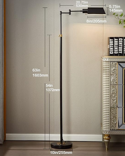 Dimmable LED Pharmacy Floor Lamp for Living Room, Full Range Dimming Bedroom Floor Lamp, Adjustable Height Standing Lamp with 350° Swing Arm - LeafyLoom