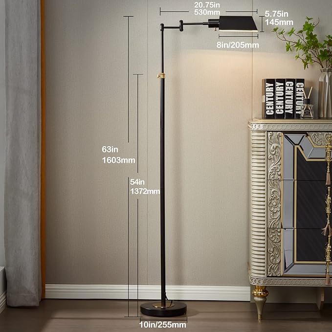 Dimmable LED Pharmacy Floor Lamp for Living Room, Full Range Dimming Bedroom Floor Lamp, Adjustable Height Standing Lamp with 350° Swing Arm - LeafyLoom