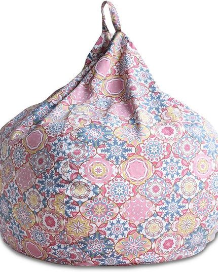 YuppieLife Kids Storage Bean Bag Cover（No Filling） Toy Organizer|Carrying Handle Sofa|Available for Kids and Teenager|Cuddle Chair|Machine Washable and Durable（27“,Pink Flowers） - LeafyLoom