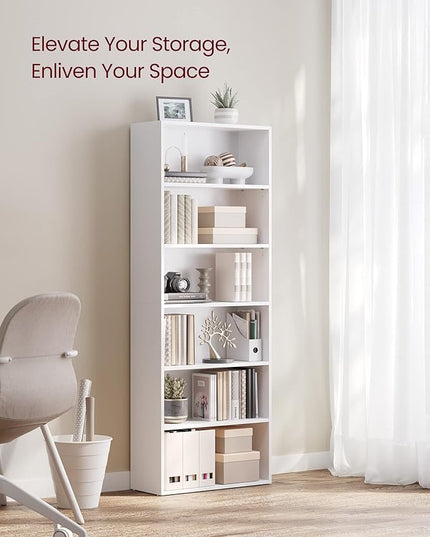 VASAGLE Bookshelf, 23.6 Inches Wide, 6-Tier Open Bookcase with Adjustable Storage Shelves, Floor Standing Unit, Cloud White ULBC166T14 - LeafyLoom