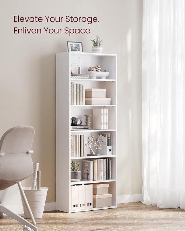 VASAGLE Bookshelf, 23.6 Inches Wide, 6-Tier Open Bookcase with Adjustable Storage Shelves, Floor Standing Unit, Cloud White ULBC166T14 - LeafyLoom