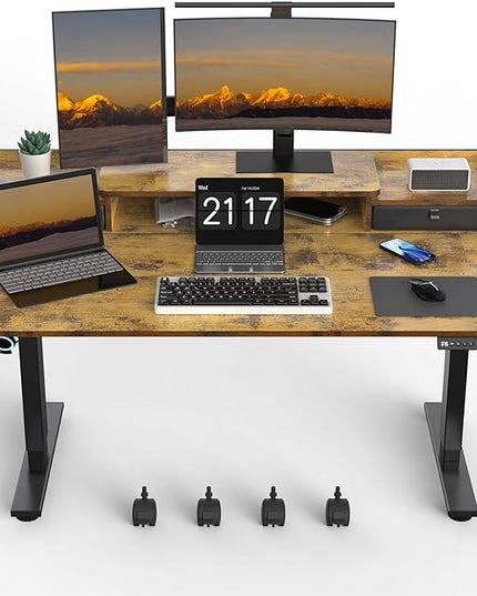 55×30 Inch Electric Standing Desk with 2 Drawers, Adjustable Height Widened Stand Up Desk with Storage Shelf, Sit to Stand Ergonomic Workstation for Home Office - LeafyLoom