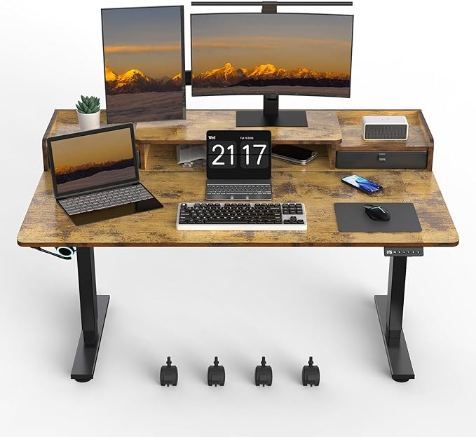 55×30 Inch Electric Standing Desk with 2 Drawers, Adjustable Height Widened Stand Up Desk with Storage Shelf, Sit to Stand Ergonomic Workstation for Home Office - LeafyLoom