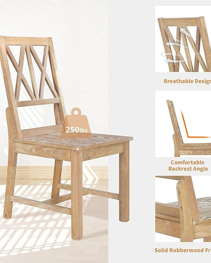 Rustic Round Trestle, Extending w/4 Cross Back Chairs, Easy Assembly, Room, Kitchen, Small Place, 5 Piece Dining Table Set, Natural 19 - LeafyLoom