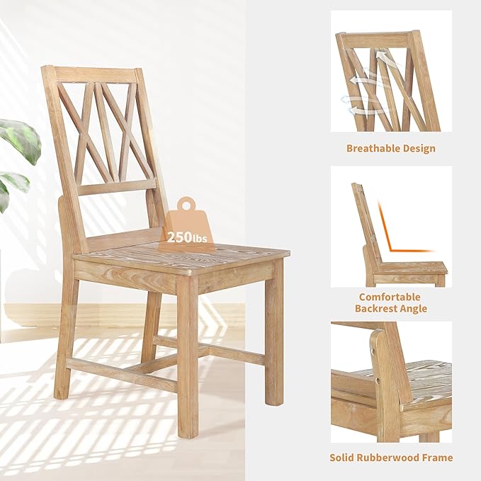 Rustic Round Trestle, Extending w/4 Cross Back Chairs, Easy Assembly, Room, Kitchen, Small Place, 5 Piece Dining Table Set, Natural 19 - LeafyLoom