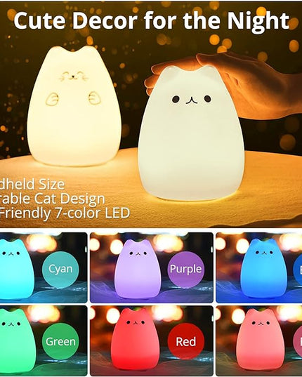GoLine Cat Lamp Kids Night Light Gifts for 3 4 5 Year Old Girls Teen Girls,Kawaii Kitty Baby Nursery Lamp for Bedroom,AAA Battery Charge(Not Including) - LeafyLoom