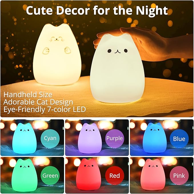 GoLine Cute Night Lights for Kids, Kawaii Decor Cat Lamp,Best Christmas Birthday Gifts for Girls Baby Women Wife (Mini Size) - LeafyLoom