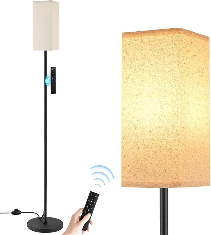 Ambimall Remote Control Floor Lamp, Stepless Dimmable, 64 Inches Tall, Include 9W Bulb, Standing Lamp for Living Room Bedroom Office (DeepBeige & Black) - LeafyLoom