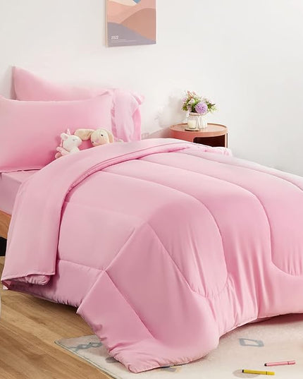 SLEEP ZONE Kids Bedding Comforter Set Full/Queen Size - Super Cute & Soft Kids Bedding 7 Pieces Set with Comforter, Sheet, Pillowcase & Sham (Ballet Pink Color) - LeafyLoom