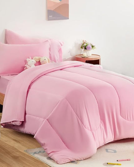 SLEEP ZONE Kids Twin Bedding Comforter Set - Super Cute & Soft Kids Bedding 5 Pieces Set with Comforter, Sheet, Pillowcase & Sham (Ballet Pink Color) - LeafyLoom