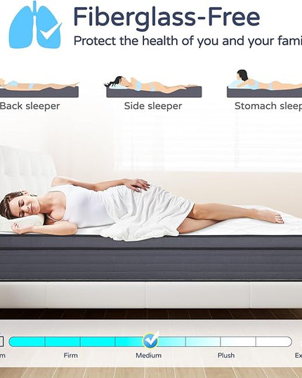 King Mattress 14 Inch - Memory Foam Hybrid Mattress with Motion Isolation and Pressure Relief, Strong Edge Support, Pocket Spring King Size Mattress in a Box, Medium Firm - LeafyLoom
