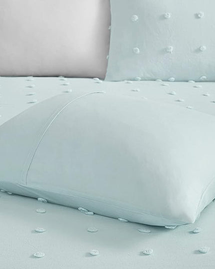 Callie Cotton Jacquard Weave Colorful Pom Pom Kids Comforter sets, Down Alternative Shabby Chic All Season Girls Bedding, Bedroom Decor, Full/Queen,Aqua 5 Piece - LeafyLoom