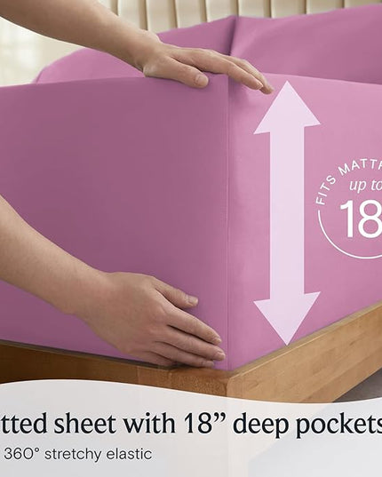 LuxClub Twin XL Sheets - Soft Twin Bed Sheets for-Boys-and-Girls-4 PC Deep Pockets 18" Eco Friendly Wrinkle Free-Kids-Fitted Sheets Machine Washable Hotel Bedding Silky Soft - Light Plum Twin XL - LeafyLoom