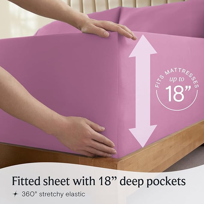 LuxClub 4 PC Sheet Sheets Deep Pockets 18" Eco Friendly Wrinkle Free-Kids-Fitted Sheets Machine Washable Hotel Bedding Silky Soft - Lavender Twin - LeafyLoom