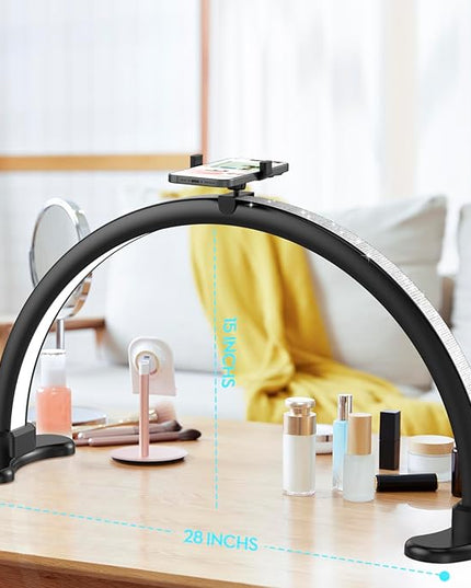 Large Super Bright Half Moon LED Light for Table Nail Desk, Professional Nail Lamp for Desk for Nail Techs with Phone Stand Perfect for Nails Tech Manicure - 45W (Black) - LeafyLoom