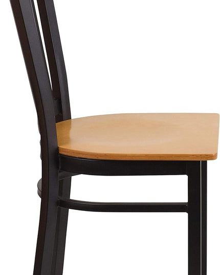 Flash Furniture HERCULES Series Black Vertical Back Metal Restaurant Chair - Natural Wood Seat - LeafyLoom